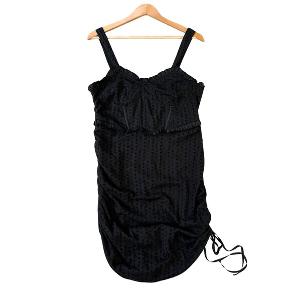 NWT Pretty Little Thing Dress Size 14 Black Eyelet Cinch Sides Bustier Ruffles - Picture 1 of 16
